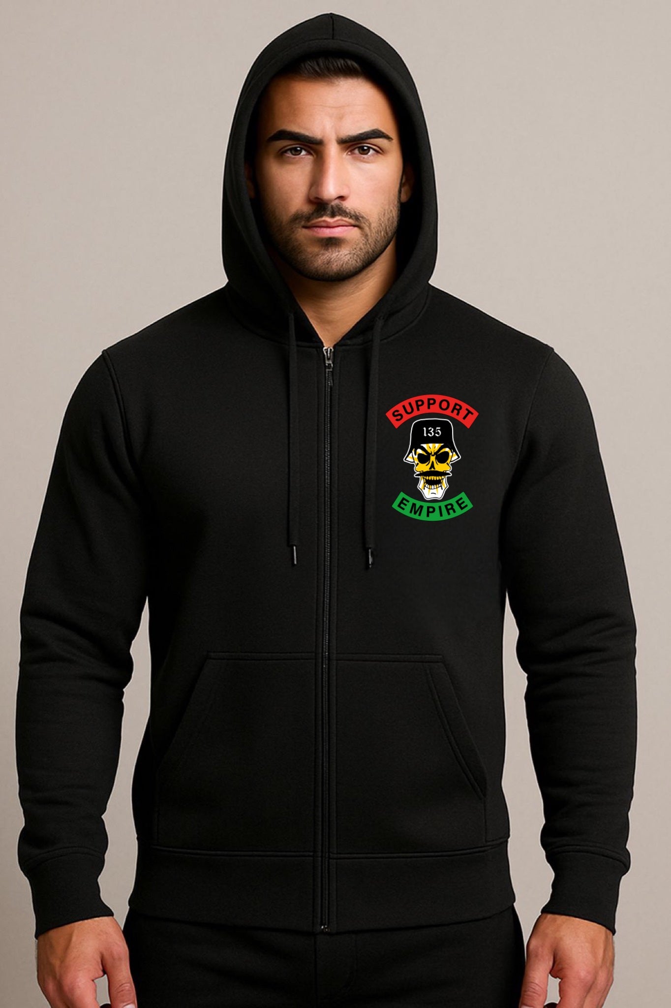 Support Empire 135 – Zip-Hoodie (Red-Green Skull Edition)