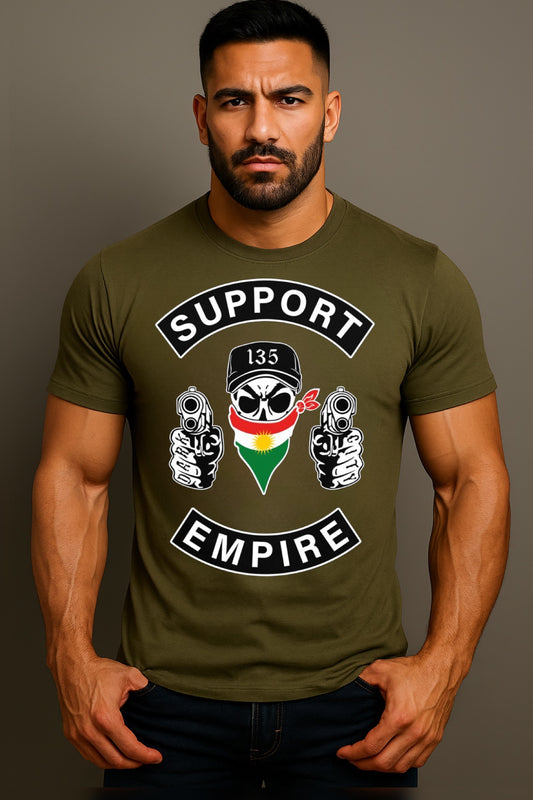 T-Shirt „Support Empire – 135 Kurdistan“ (Olivgrün)