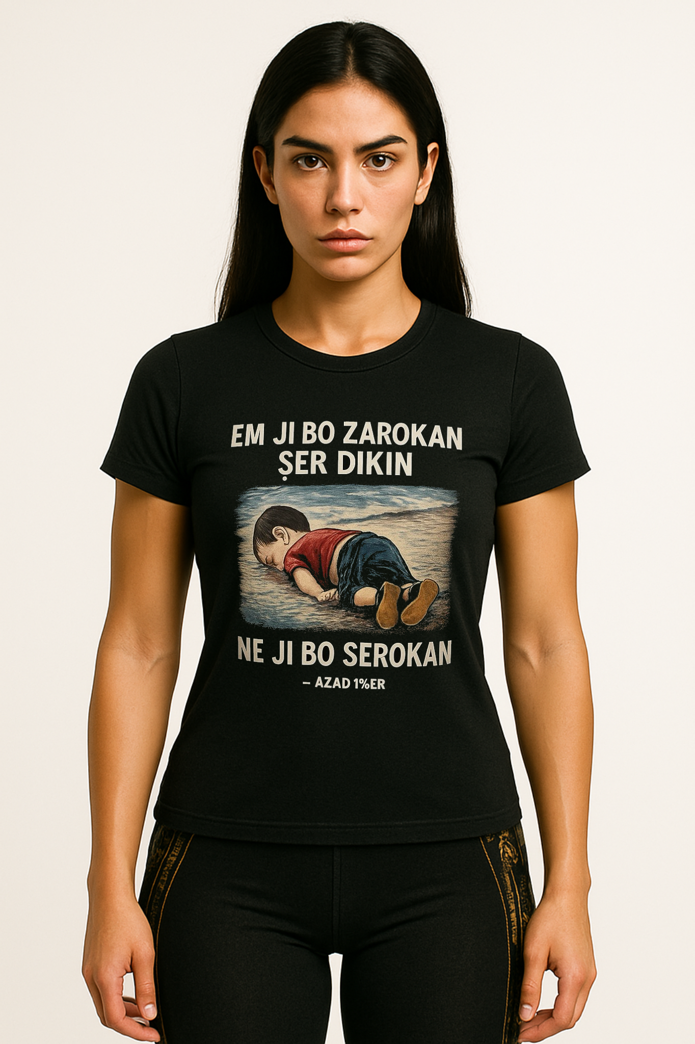 🖤 T-Shirt “Em ji bo Zarokan Şer Dikin” – Damen